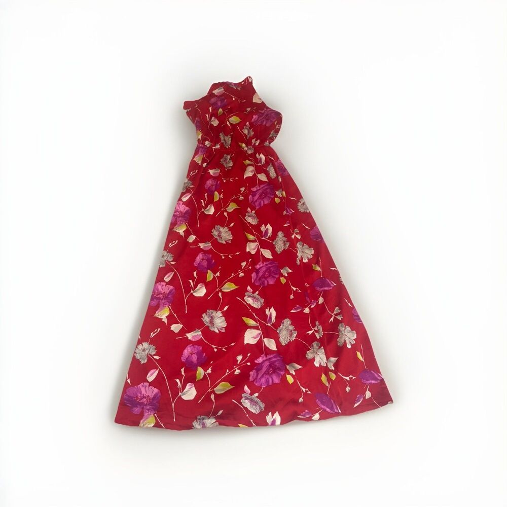 new Banana Republic XS small Red Floral Halter Tie-Neck Maxi Dress Boho - Picture 6 of 13